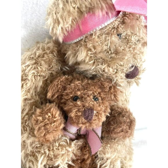 Russ Marmie Brown Teddy Bear in Pink Ribbon with Baby Bear Plush Stuff Toy 9.5in - Picture 2 of 7